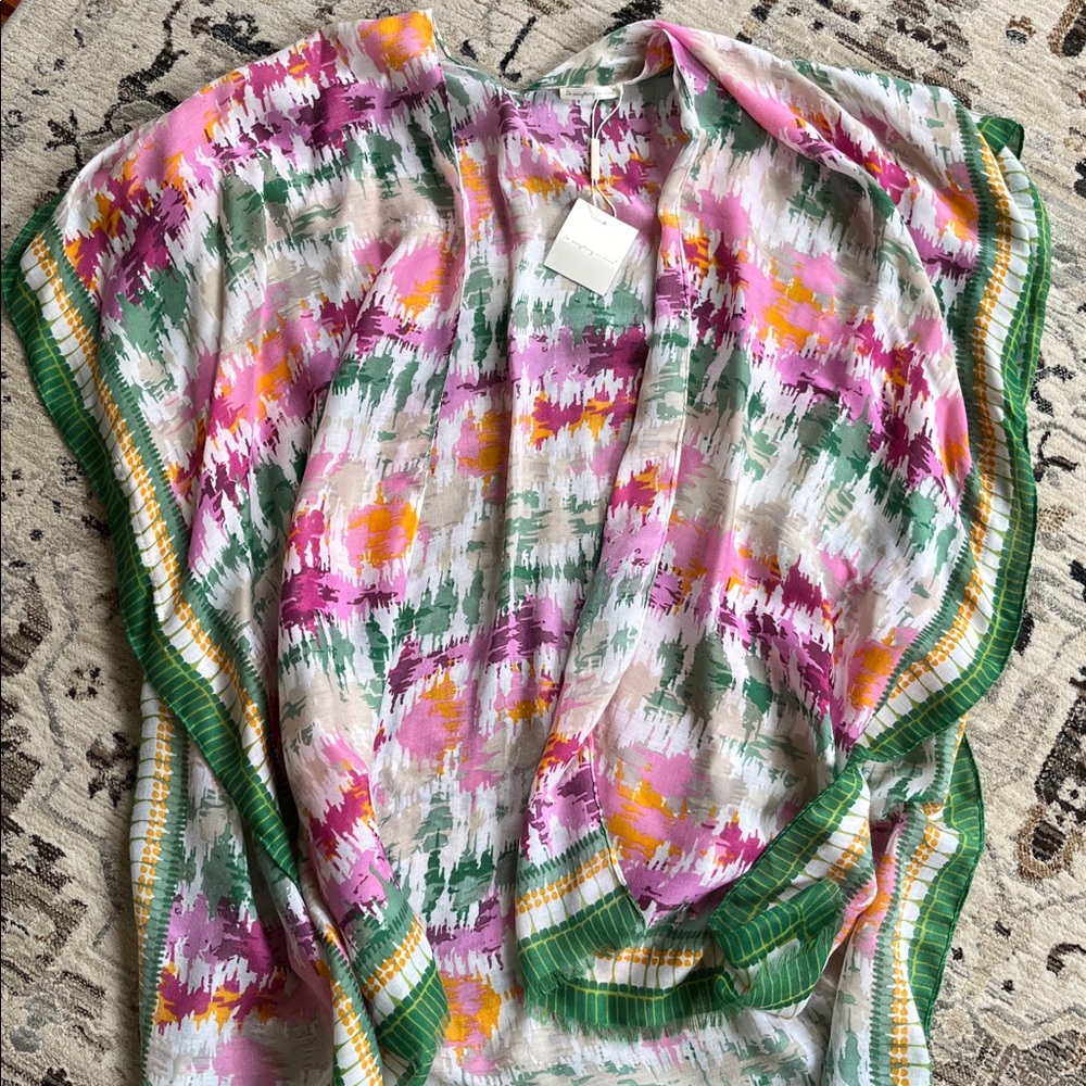 Colorful Kimono with Green Edging